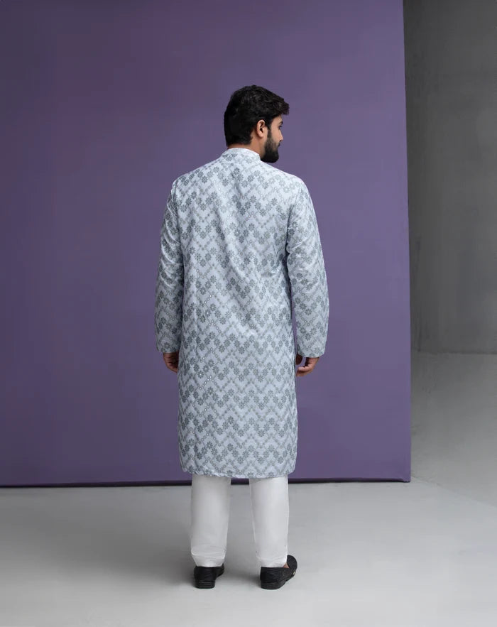 Ice blue Jacquard Kurta pyjama set