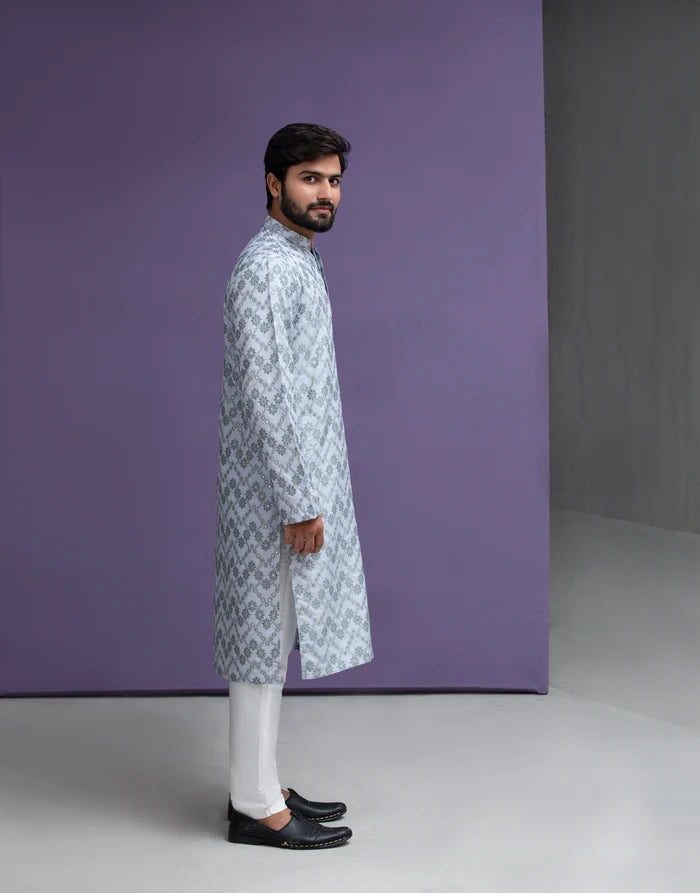 Ice blue Jacquard Kurta pyjama set