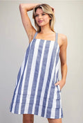 Indigo Stripe Strap Dress