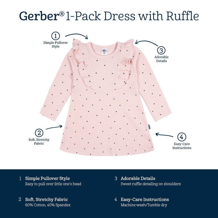 Infant and Toddler Girls Light Pink Dots Dress with Ruffle