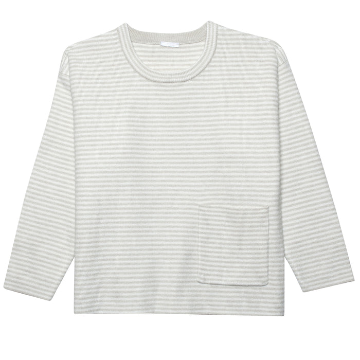Infant & Toddler Boys Oatmeal Heather Striped Sweater with Pocket-Gerber Childrenswear