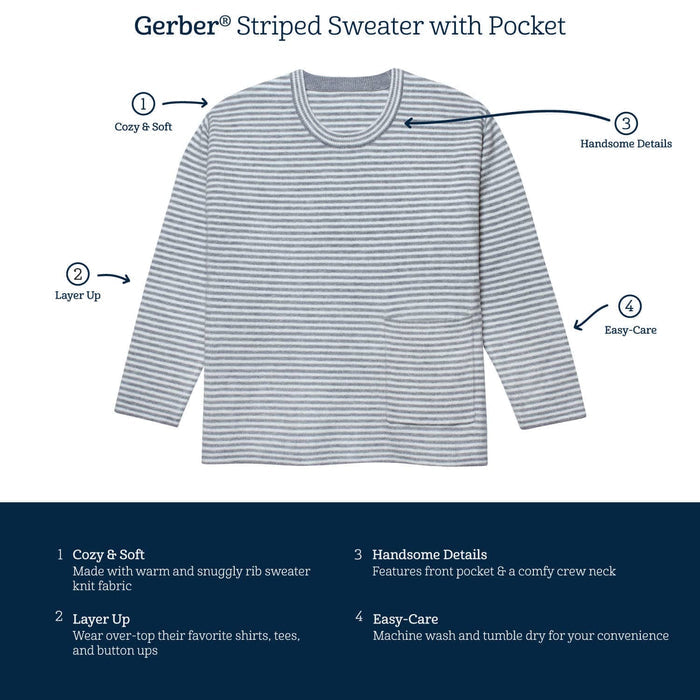 Infant & Toddler Boys Oatmeal Heather Striped Sweater with Pocket-Gerber Childrenswear