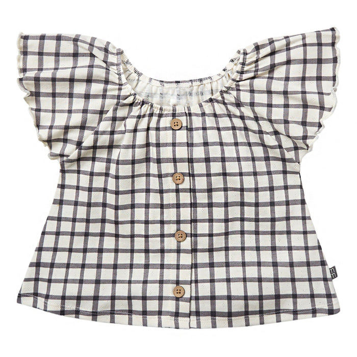 Infant & Toddler Girls Dark Grey Plaid Ruffle Sleeve Top Tops Modern Moments™ by Gerber®