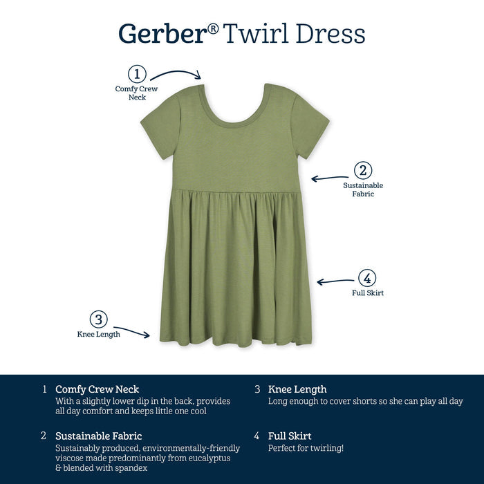 Infant & Toddler Girls Olive Buttery-Soft Viscose Made from Eucalyptus Twirl Dress