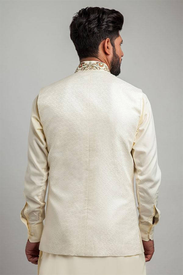Ivory Brocode Waistcoat For Men