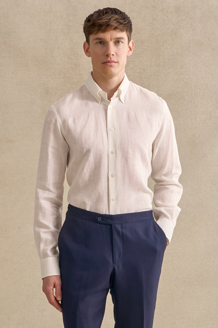 Ivory Button Down Collar Standard Fit Linen Shirt