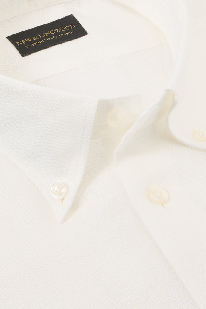 Ivory Button Down Collar Standard Fit Linen Shirt