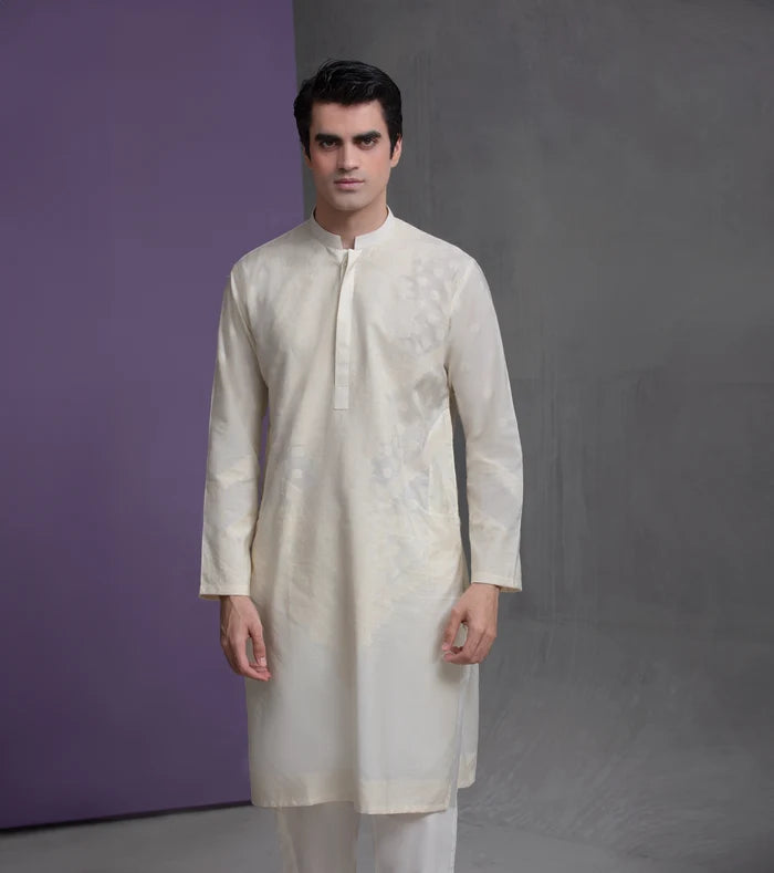 Ivory Cotton Jacquard with Self texture
