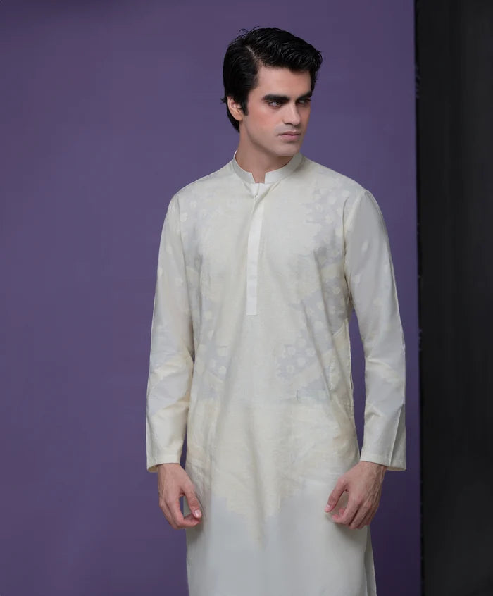 Ivory Cotton Jacquard with Self texture