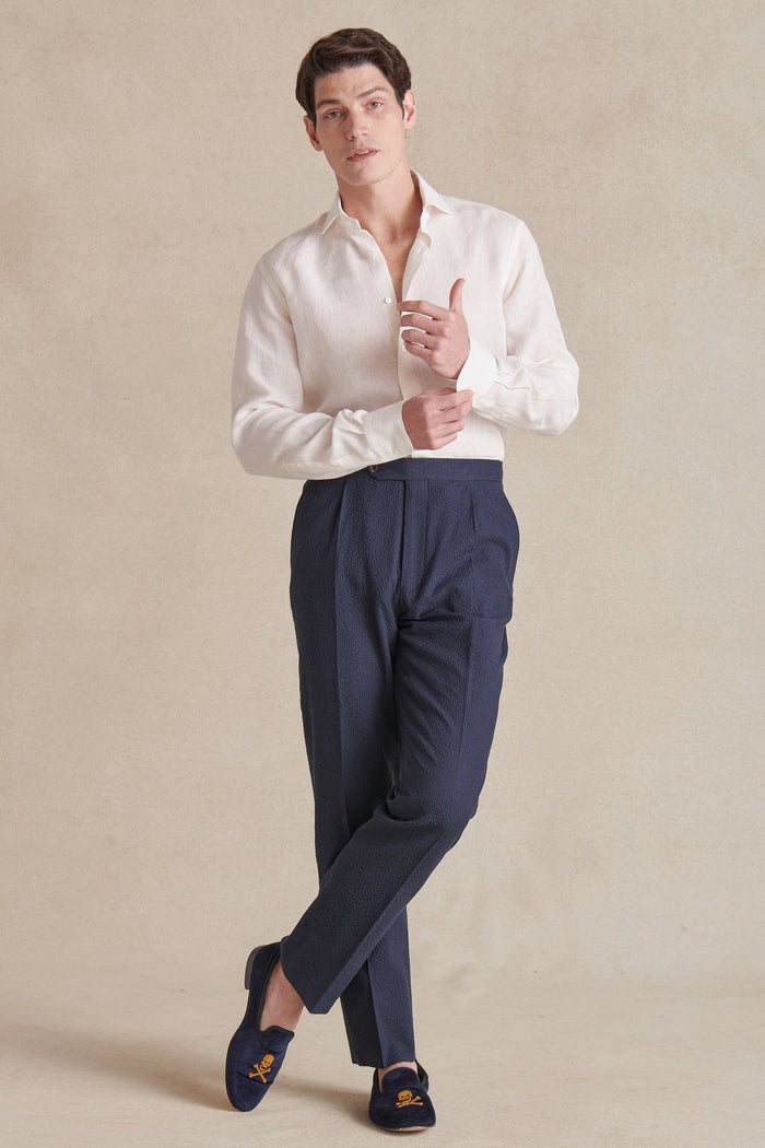 Ivory Cutaway Collar Standard Fit Linen Shirt