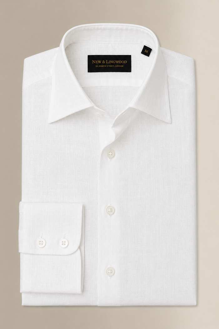 Ivory Cutaway Collar Standard Fit Single Cuff Linen Shirt