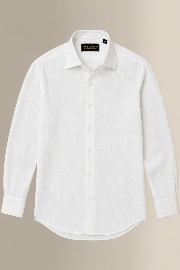 Ivory Cutaway Collar Standard Fit Single Cuff Linen Shirt