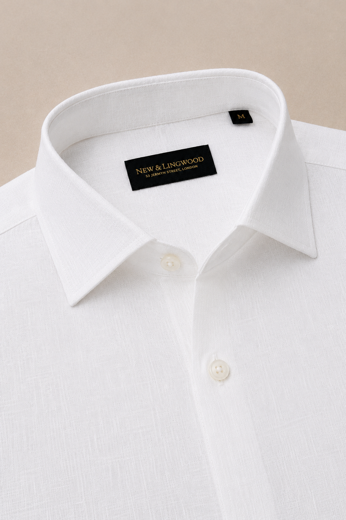 Ivory Cutaway Collar Standard Fit Single Cuff Linen Shirt