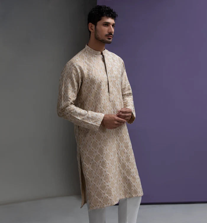 Ivory & Gold Jacquard Kurta pyjama set