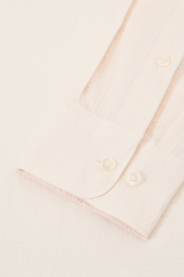 Ivory Seersucker Neckband Collar Standard Fit Shirt