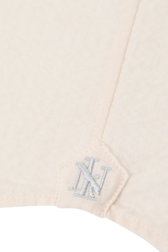 Ivory Seersucker Neckband Collar Standard Fit Shirt