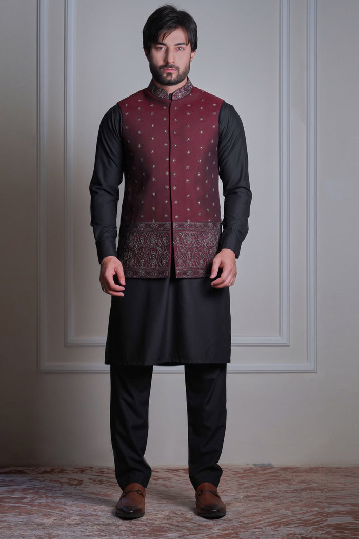 Jalaal - A deep maroon waistcoat