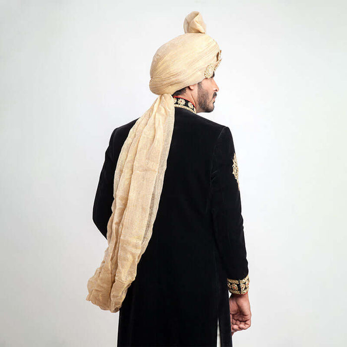 Jet Black Cocktail Velvet Form-Fitted Sherwani with elegant design and luxurious texture