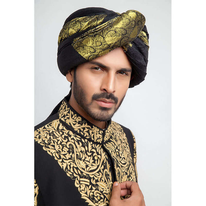 Jet Black Form-Fitted Sherwani with sleek tailoring and sophisticated design