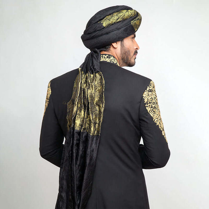 Jet Black Form-Fitted Sherwani with sleek tailoring and sophisticated design