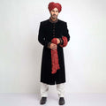 Jet Black premium velvet Form-Fitted Sherwani