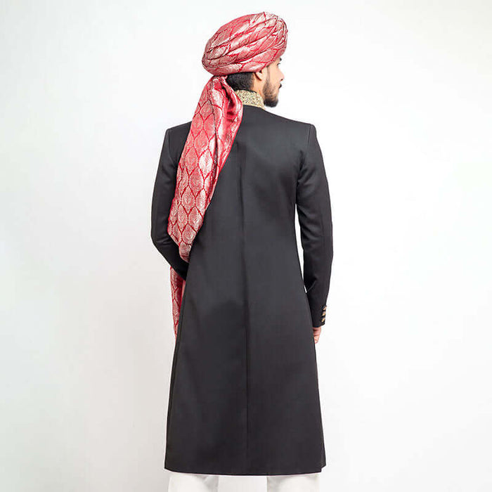 Jet Black Velvet Form Fitted Sherwani