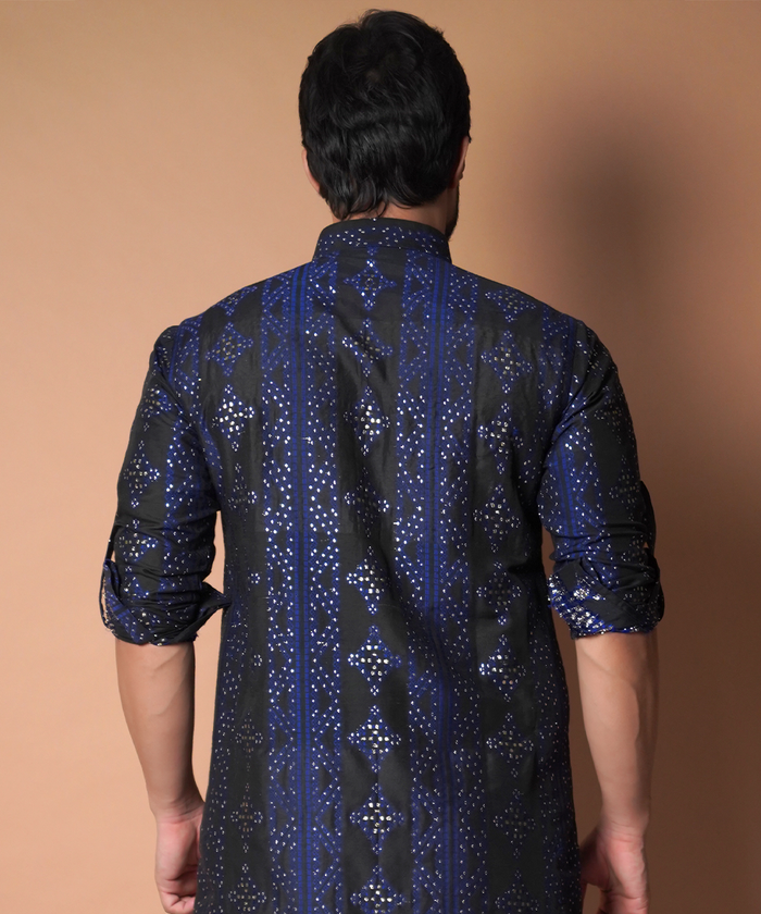 Jugnoo - Black & Navy blue Cotton Jacquard