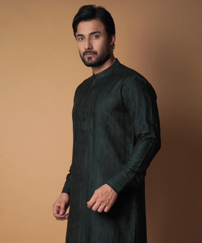 Jugnoo - Dark Green/Black cotton Jacquard