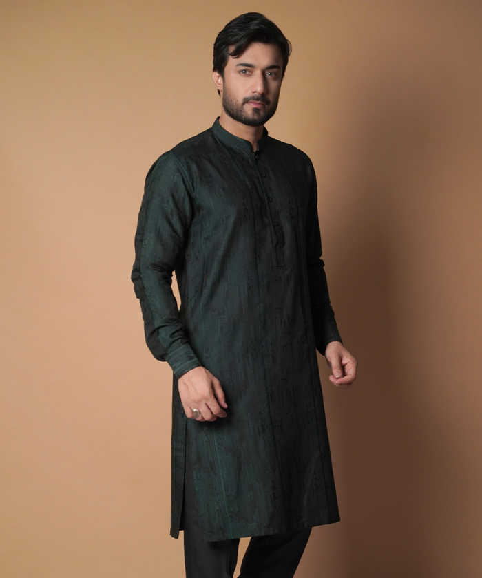 Jugnoo - Dark Green/Black cotton Jacquard