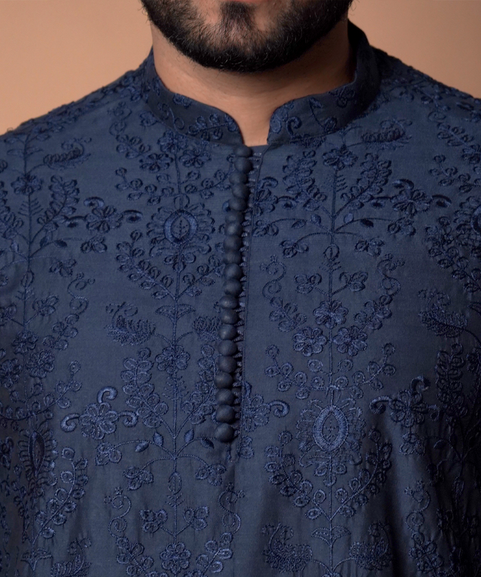 Jugnoo - Navy blue embroidered kurta pyjama set