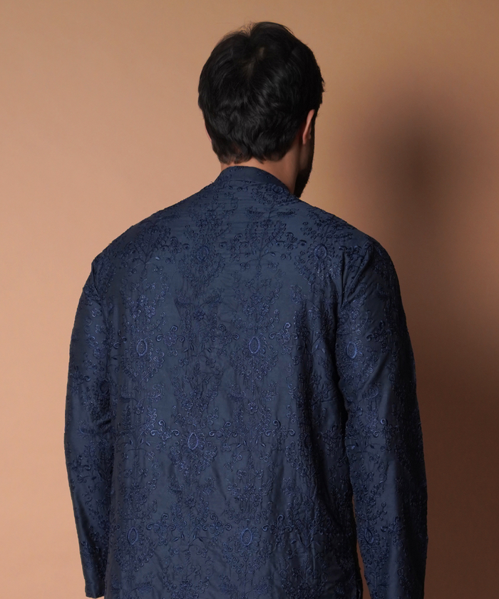 Jugnoo - Navy blue embroidered kurta pyjama set