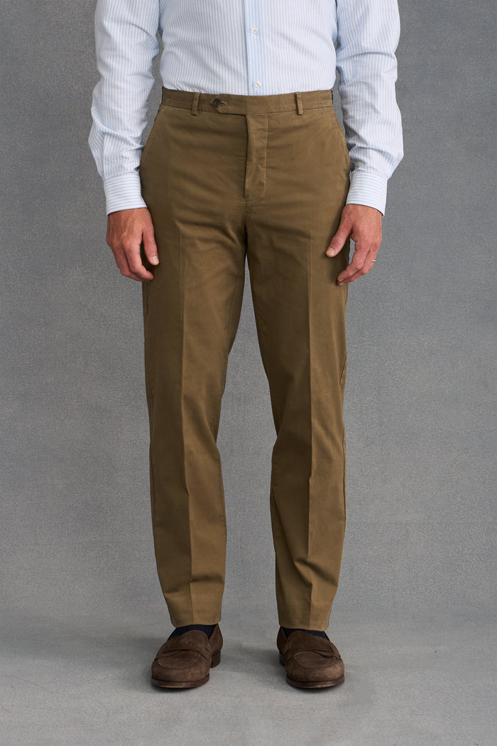 Khaki Flat Front Garment Dyed Trousers