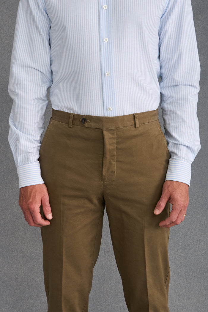 Khaki Flat Front Garment Dyed Trousers