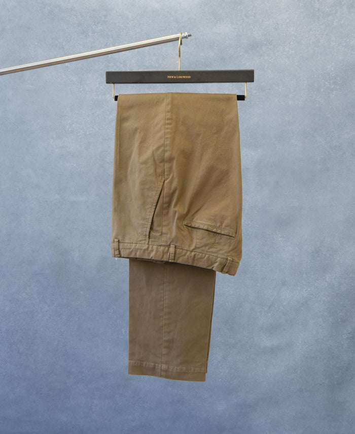 Khaki Flat Front Garment Dyed Trousers
