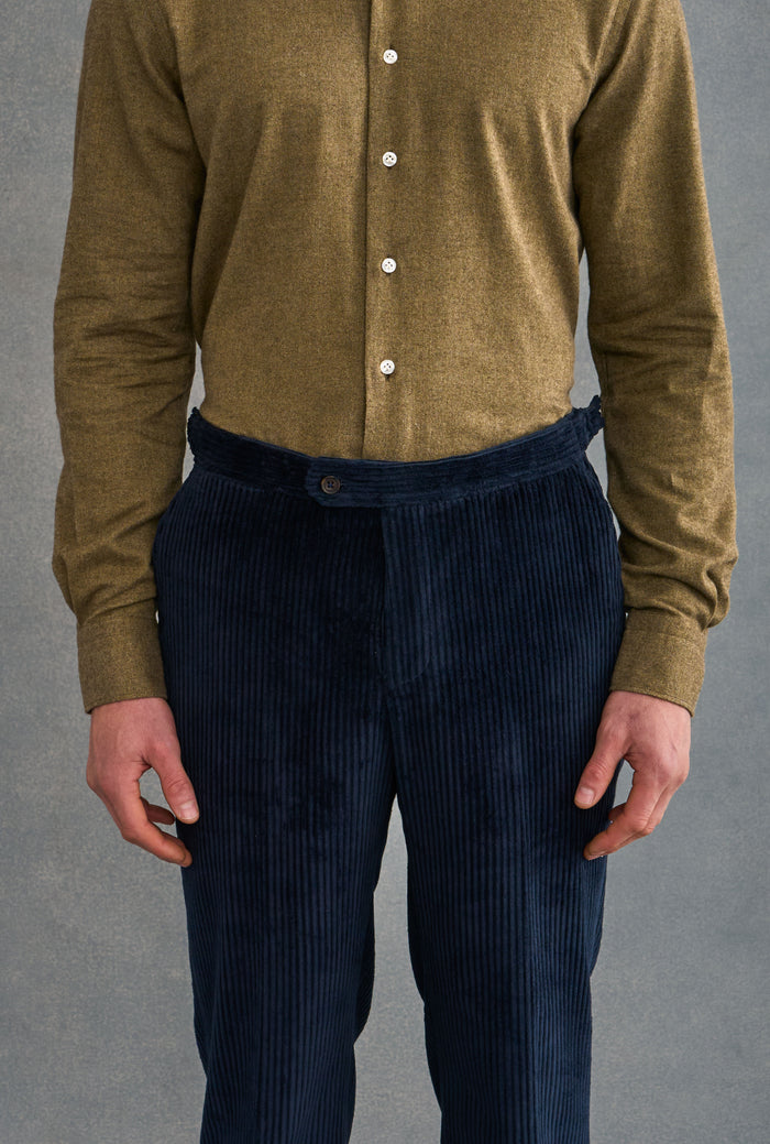 Khaki Herringbone Cutaway Collar Standard Fit Flannel Shirt