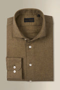 Khaki Herringbone Cutaway Collar Standard Fit Flannel Shirt