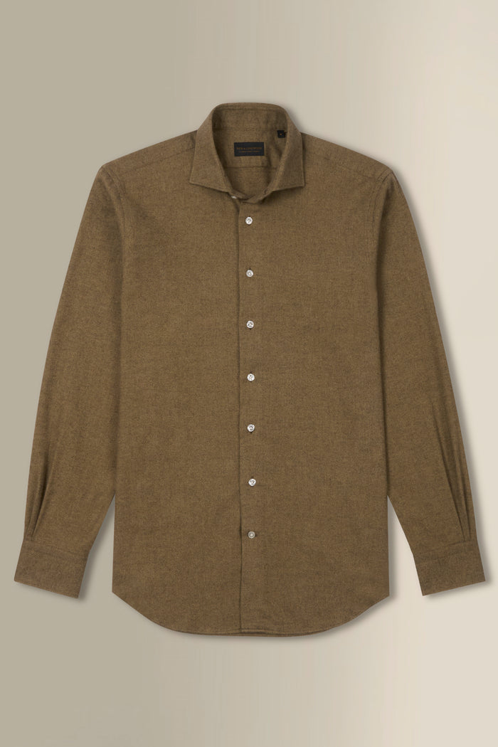 Khaki Herringbone Cutaway Collar Standard Fit Flannel Shirt