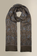 Khaki Paisley Printed Silk Scarf