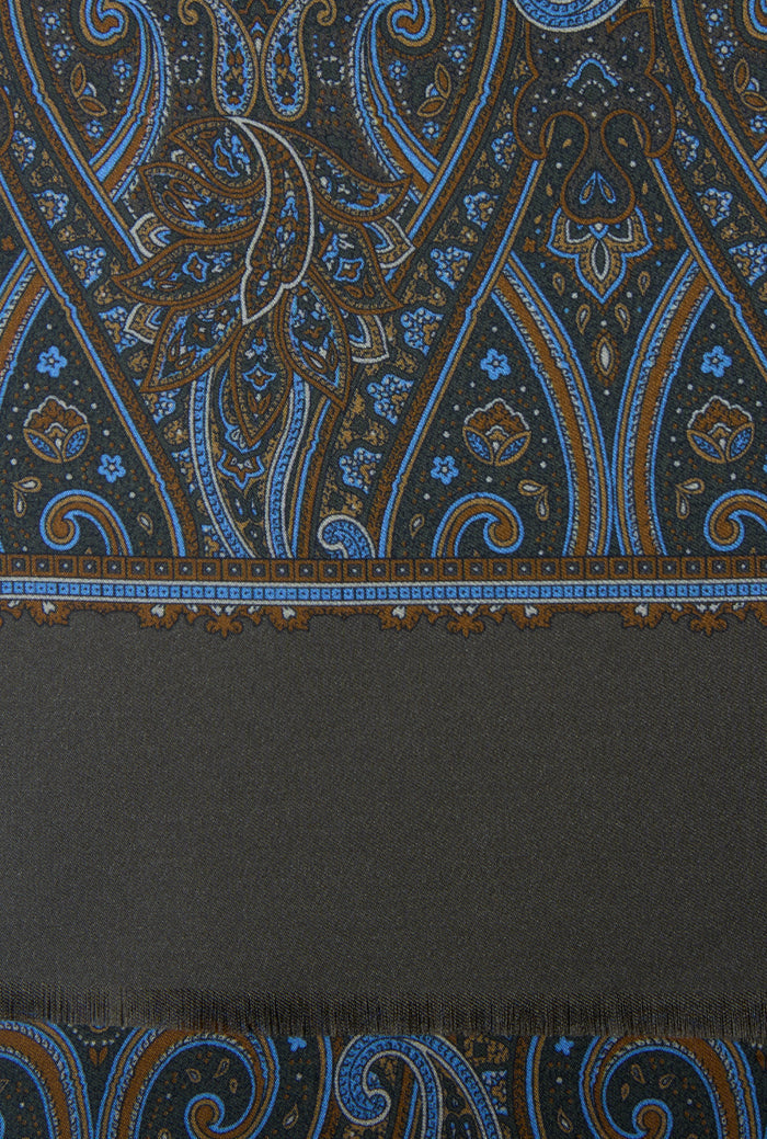 Khaki Paisley Printed Silk Scarf