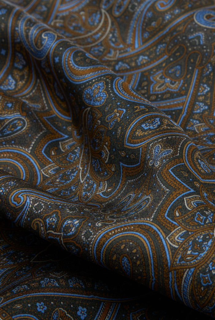 Khaki Paisley Printed Silk Scarf