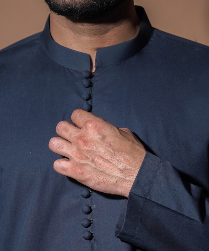 Kurta / Pants - Navy Blue with pearl loop buttons.