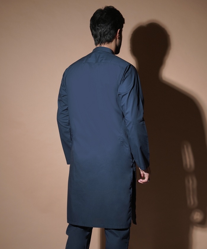 Kurta / Pants - Navy Blue with pearl loop buttons.