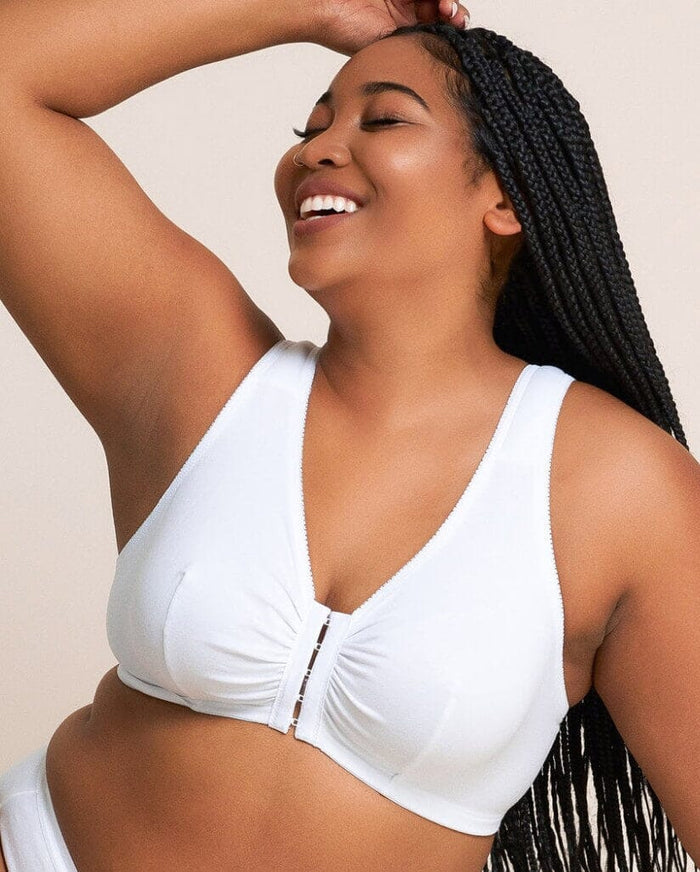 Leading Lady The Meryl Cotton Front Opening Wire-free Leisure Bra - White Bras
