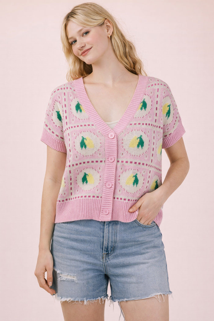 Lemon Patchwork Button Blouse