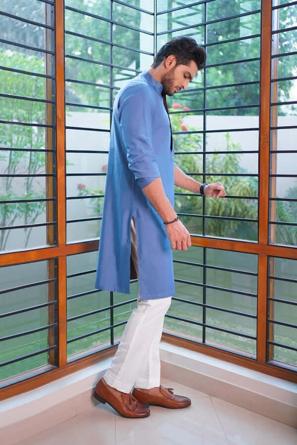 Light Blue and Brown kurta Pyjama for Mens