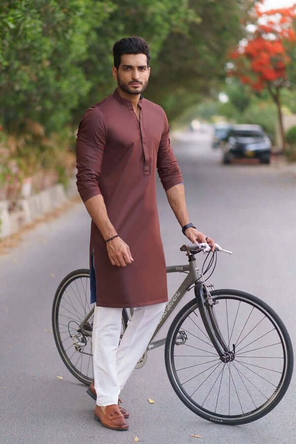 Light Blue and Brown kurta Pyjama for Mens