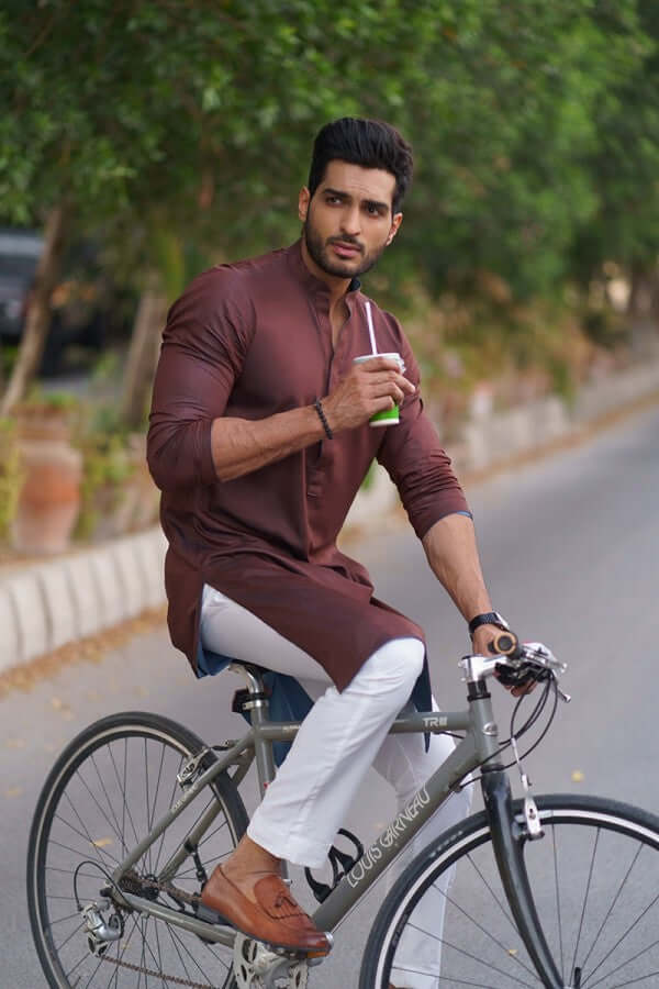 Light Blue and Brown kurta Pyjama for Mens