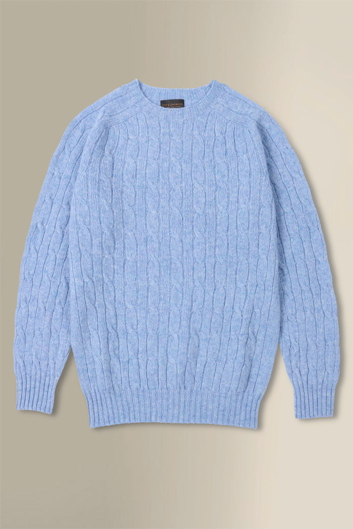 Light Blue Lambswool Cable Knit Crew Neck Jumper