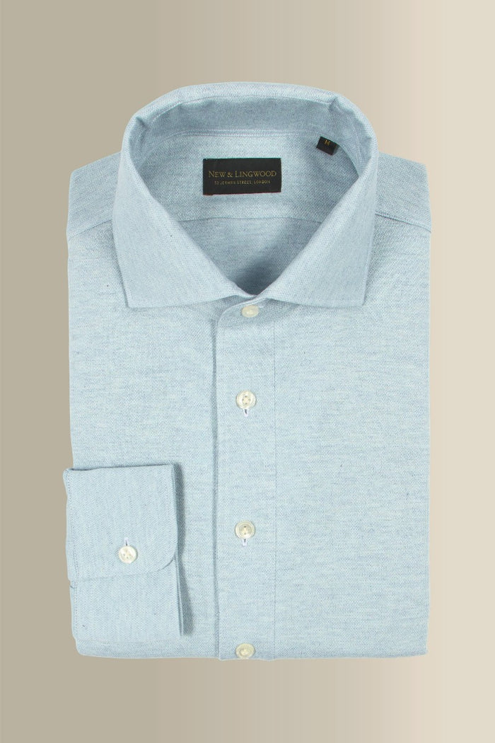 Light Blue Long Sleeve Pique Cotton Popover Shirt