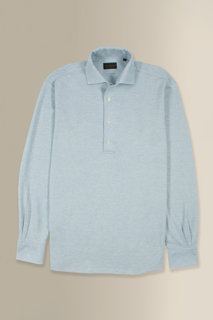 Light Blue Long Sleeve Pique Cotton Popover Shirt